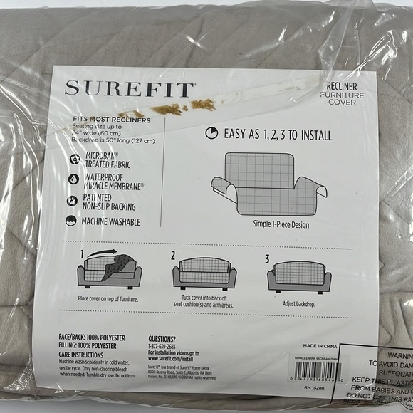 SUREFIT recliner cover. Color Sand. Limit 1 per bundle due to weight. - Picture 3 of 4
